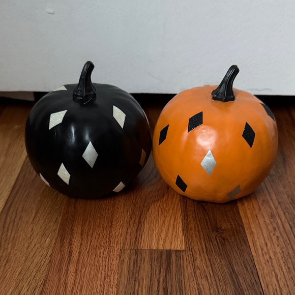 Other - Decorative Black and Orange Diamond Pattern Pumpkins Set of 2